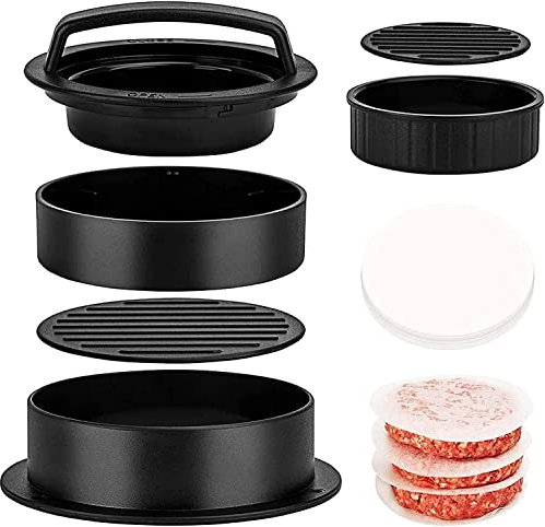 Antihaftbeschichtete Burgerpresse, 3-in-1Burgerpresse, Patty Maker,Hamburgerpresse für Grill und Hamburger, mit 100 gewachsten Papeten