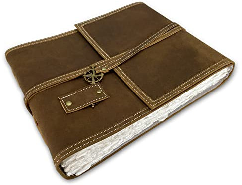 Wanderings Braun Leder Aquarelljournal – 20 x 25,4 cm / 10 x 8 – Echtes Leder Kunstjournal Mit Handgeschöpftem Büttenpapier Mit Risskante – 350 GSM Kaltgepresstes Papier – Scrapbook, Aquarellalbum