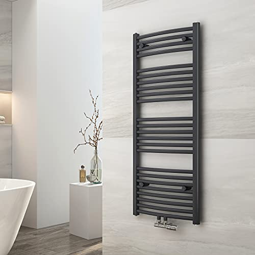 EMKE Handtuchheizkörper Gebogen Handtuchtrockner 120x50 cm für Warmwasser Badheizkörper Mittelanschluss oder Seitenanschluss Handtuchwärmer (Anthrazit)