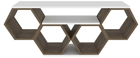 DECOROTIKA Honey Moderne TV-Einheit mit offenen Ablageflächen für Wohnzimmer, Schlafzimmer, Unterhaltungs-TV-Ständer, 120 cm breit, Walnuss und Weiß