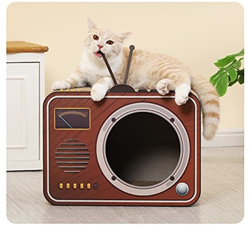 TV cat bed – Halloween Mansion Playhouse for Cats, Kittens, Rabbits & Bunny. Cardboard Box House Condo Cave Furniture Bed Includes Cat Scratcher