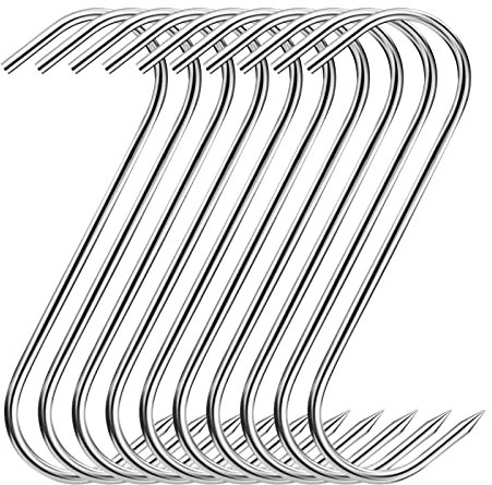 Xionghonglong Fleischerhaken,10 Stück S Haken 14 cm,Fleischerhaken Edelstahl,Fleischerhaken mit Spitzen Ende,Metzgerhaken Küchenhaken, Fleischhaken für Küche,Badezimmer,Fleischverarbeitung