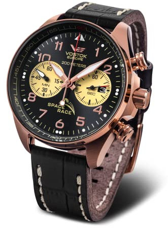 Vostok Europe Herren Analog Quarz Uhr mit Leder Armband 6S21-325B668, Schwarz