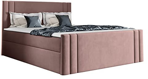 Mirjan24 Boxspringbett mit 2 Bettkästen Harlon, Bett mit Polsterkopfteil und Fußteil, Matratze, Topper, Polsterbett, Doppelbett für Schlafzimmer (180 x 200 cm, Amor Velvet 4308)