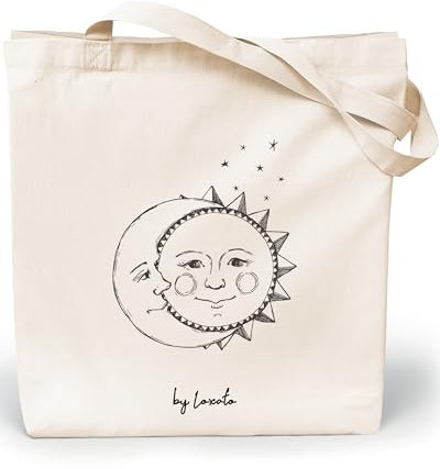 Loxato Bolsa Tela Tote Bag - Bolsos Bandolera Mujer - Bolsas de Algodón Natural 100% Reutilizables - Extra Ancho 8cm Asas Largas 70cm 220 gr/m2 - Bolsas de Tela Bonitas