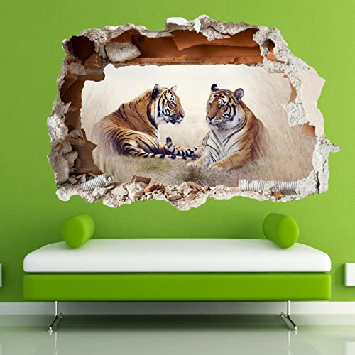 Kuletkear Wandtattoos 3D Durchbruch Wandsticker Mauerloch Selbstklebend Wandaufkleber, natürlicher Tiger B 120 x H 80 cm für Kinderzimmer Schlafzimmer Wohnzimmer