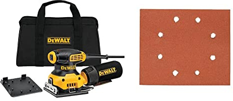 DEWALT Ponceuse Vibrante 1/4 de Feuille, avec Sac à Poussières et Adaptateur d'Aspiration - 230 W - 14000 orb/min, DWE6411-QS + DEWALT Feuille K40, 115 x 115 mm, Set de 10 Pièces, DT3020-QZ