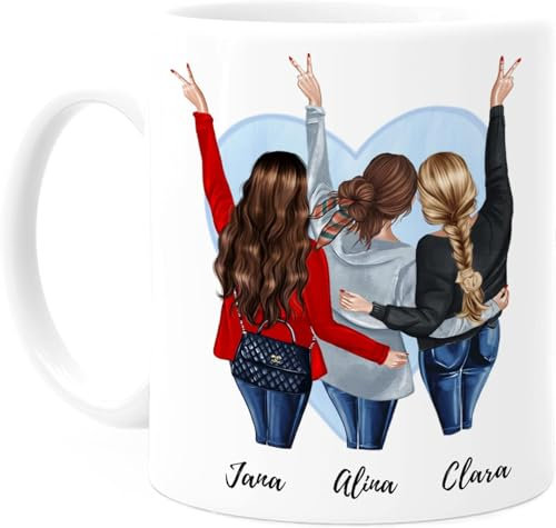 Tassenliebling® - Tazza Amica Personalizzata con Frase - Regali per Amiche Speciali - Regalo per la Migliore Amica - Regalo di Amicizia - BFF - Ceramica 330ml - 3 Amiche