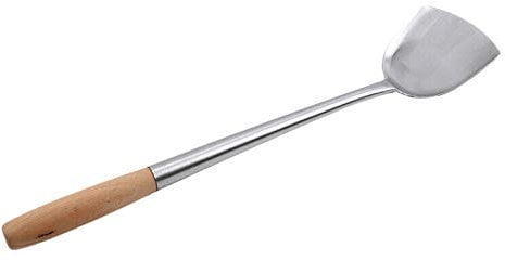 VG® Chinese Authentic Wok Accessories Ladle & Turner Set with Wooden Handles Wok 304 Grade Stainless Steel Spatula Turner & Ladle with Long Handle Kitchen Cooking Tool(41cm Turner)