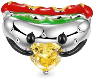 GNOCE Charm Perle Hotdog umarmt Herz Edelstein Pizza Hamburger Beads 925 Sterlingsilber Charm Anhänger für Armband Halskette Schmuck Geschenk für Essensliebhaber (Hotdog)