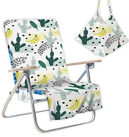 Morbuy Liegestuhl Handtuch mit Taschen, Kaktus-Druck Strandtuch für Liegen Strandliegen Handtücher für Strandliegen, Mikrofaser Leicht Strandtuch für Schwimmbäder Strände (gelbe Banane)