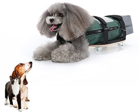 Drag Bag for Disabled Dogs,Dog Protect Bag with Wooden Scooter for Indoor and Outdoor,Dog Wheelchair Alternative for Paralyzed Pets Protects Chest and Limbs|Green (S)