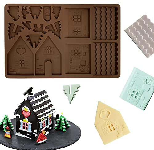 Das neue - Weihnachtshaus DIY Silikonform,3D Weihnachten Lebkuchenhaus Silikonform,für Urlaub Süßigkeiten, Kuchen,Kekse,Muffins - Schokoladenfarbe
