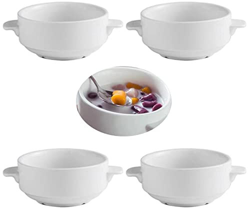 WUERKIYA Set di 4 Ciotole per Zuppe con Manici Ciotola Colazione Ciotole per Zuppe di Cipolle Francesi Ciotola per Cereali Ciotola Insalata Ciotole Grandi 250ml Bianco