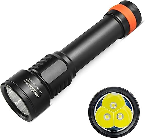 ORCATORCH D511 Tauchlampe, 2200 Lumen Tauchen Taschenlampe mit 8 Grad Strahl, Unterwasser 150M Tauchlicht IP68 Wasserdichte U-Boot Lichter Twist Schalter für Unterwasser Tiefsee Höhle in der Nacht