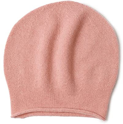 YUONNY Damen 100% Kaschmir Beanie Mütze, Frauen Gerollte Rand Strickmütze Casual Hut, Herbst Winter Weiche Warme Schädel Mütze, Stilvoll Chic Cuffed Beanie Hüte für Outdoor Sport Ski Geschenk Pink