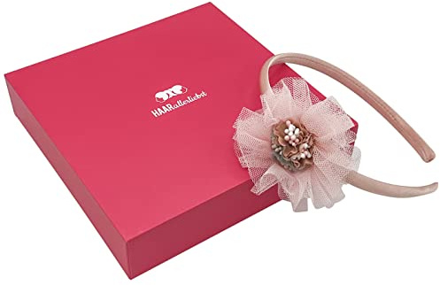 HAARallerliebst Haarreif Blumen für Mädchen – Haarschmuck Blumen Haarreifen mit großer Tüll Blume in Rosé – Haarband Blumen Kinder – Haar Reif mit Aufbewahrungsschachtel