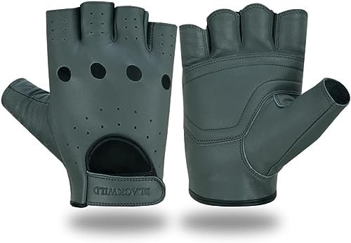 BLACKWILD Fingerlose Handschuhe | Ohne Finger Leder Motorradhandschuhe Herren und Damen| Fingerlos Fahrradhandschuhe,Gym Fitness Handschuhe auch für MTB und Taktische (Grau, S)