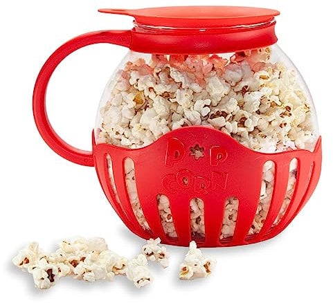 Popcorn Maker Popcorn Machine The Pop Pot Microwave Borosilicate Glass Bowl & BPA-Free | Healthy, Fat-Free, Movie-Style Popcorn | Low Calorie | Dishwasher Safe | Easy Clean | Gourmet Popper Red (2L)