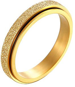 PAURO Unisex Acier Inoxydable 4mm Drapeau Arc-en-Ciel Anxiété Bandeau d'inquiétude Rotatif Bague Or Taille 62