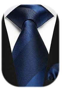 Enlision Krawatte Dunkelblau für Herren mit Einstecktuch Set für Hochzeit Herren Streifen Krawatten Taschentuch Set für formelle Geschäfte Anzug, Blau Navy