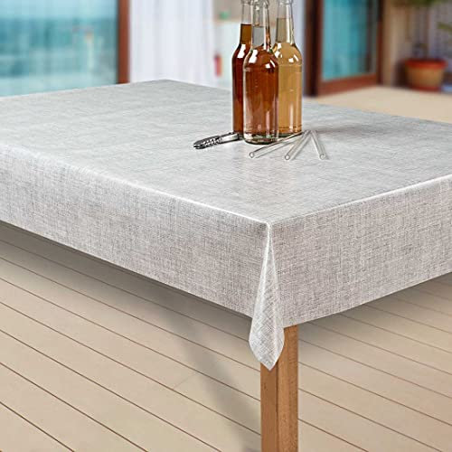 laro Wachstuch-Tischdecke Abwaschbar Garten-Tischdecke Wachstischdecke PVC Plastik-Tischdecken Eckig Meterware Wasserabweisend Abwischbar, Muster:Leinenoptik. hellgrau, Größe:80-80 cm