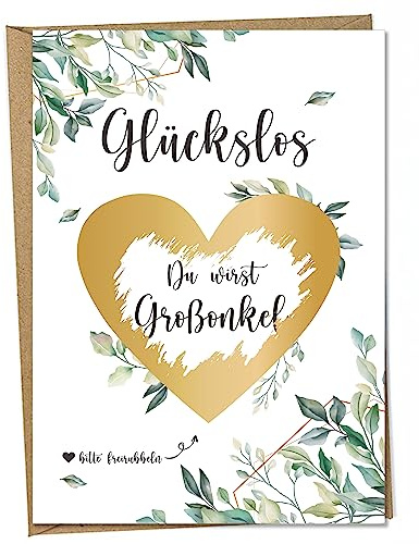 Ninky® Rubbelkarte Du wirst Großonkel Postkarte mit Kuvert - Schwangerschaft verkünden Großonkel - Rubbellos Herz Gold DIN A6