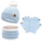 Kinder Winter Warm Beanie Mütze Loop Schal und Touchscreen Handschuhe Set, Pompom Wintermütze Strickmütze Winterhandschuhe Schlauchschal mit Fleece Gefütterte für 5–8 Jahre Mädchen Jungen, Blau