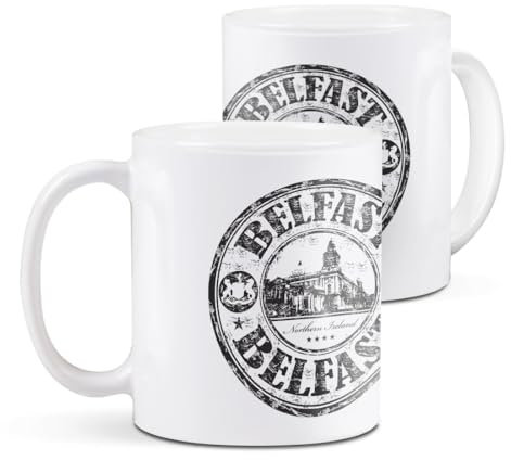 Destination Vinyl ltd 1 White Ceramic Mug Cup (11oz / 284ml) Belfast Northern Ireland Irish Travel World for Coffee Tea Drinks Kitchen Office #59091