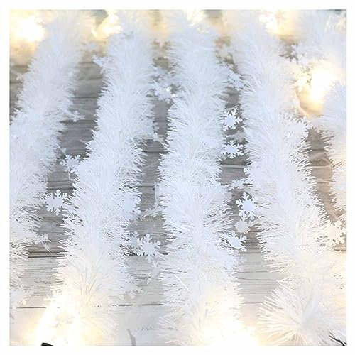SHTGOI Guirnalda de Espumillón Blanca Con Colgante de Copos de Nieve, 2 m x 8,5 cm, Decorativa Artificial Para Navidad e Invierno, Para Puertas, Chimeneas, Escaleras