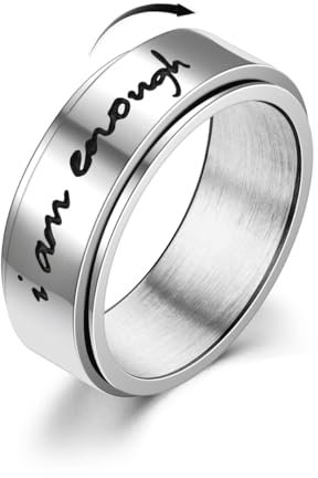 IMINI I am Enough inspirierende Nachrichtenringe, minimalistischer Spinner, Fidget-Ring, frei drehbar, Edelstahl, modisch, Ermutigung, Statement-Schmuck für Damen, Herren, Mädchen, Geburtstag,