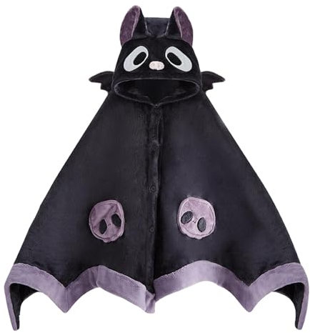 cypreason Übergroßer Kapuzenpullover Tragbare Decke Cartoon-Fledermaus Tragbare Kapuzendecke Mit Dämonenflügeln Bequeme Halloween Decke Für Cosplay Themenparty Weihnachten