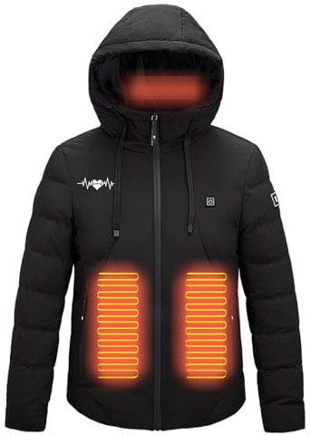 Doudoune Chauffante Homme Et Femme,Manteau Chauffant Couple,Veste Chaud LéGer Doudoune Longue Manche,Gilet Usb Avec 4 Feuilles De Fhaleu,Doudoune Lavable Pour Ski En Plein Air Camping RandonnéE