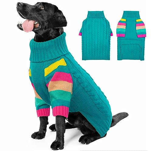 OUOBOB Hund Jumper, Großer Pullover für Mädchen Jungen, Turtleneck Winter Weste, Weihnachten Outfits, Haustier Sweatshirt Bekleidung Strickwaren, 4XL