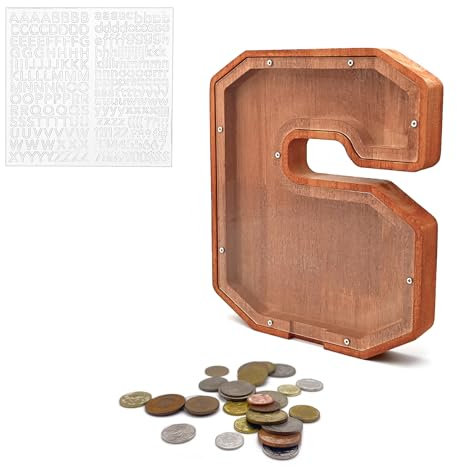 MEDOYOH Groß Nummer 6 Spardose Holz, 23CM/9IN Ziffern Spardose Holz Glückszahl Sparbox Münzen Sparschwein Hochzeit für Erwachsene Kinder Geburtstagsgeschenk