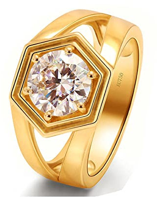 Lieson Hochzeitsringe Herren, Herrenring Gold 585 14K Hohl Geometrisch Solitär Rund Moissanit 1.5ct Eheringe Gelbgold Gr. 67 (21.3)