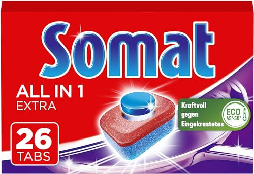 Somat All in 1 Extra Spülmaschinen Tabs (26 Tabs), Geschirrspül Tabs für strahlende Sauberkeit auch bei niedrigen Temperaturen, bekämpfen selbst eingetrocknete Rückstände