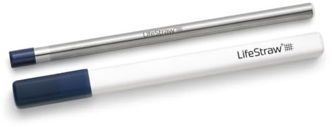 LifeStraw Sip – Paille Filtrante Réutilisable en Acier Inoxydable avec Étui, Élimine les Microplastiques, Bactéries et Parasites pour Voyage et Utilisation Quotidienne, Midnight Blue