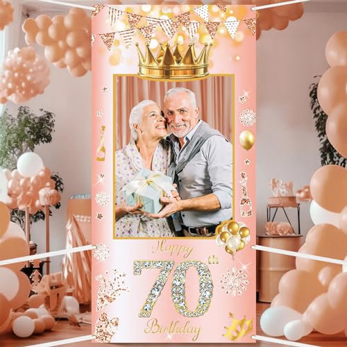 POPOYU 70 Geburtstag Rahme,Deko 70. Geburtstag Frauen Banner,Banner 70 GeburtstagFrau,deko 70.geburtstags Roségold.banner,70.Geburtstags Photo Booth Rahmen für Frauen GeburtstagParty Zubehör