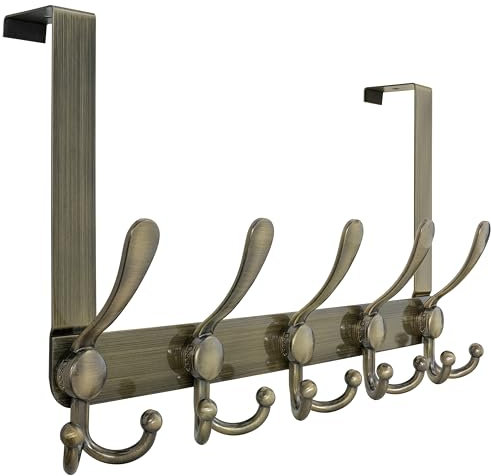 Dseap Over Door Hook 2.0 - Upgraded - Simple-Assembly, Strong, Heavy-Duty Stainless Steel 5-Tri-Hook Over The Door Hanger Rack, SimpleStrong Series, Bronze