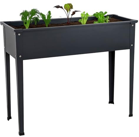 Hochbeet 85L Pflanzkasten 100 x 40 x 80cm mit Ablauf | Blumenkasten Gemüsebeet witterungsbeständig Metall verzinkt dunkelgrau