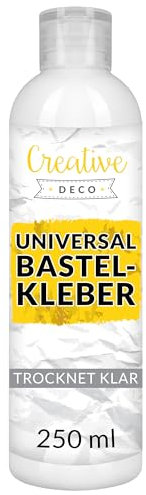 Creative Deco Bastelkleber Universal PVA Kinder 250ml Basteln Kleber für Papier Holz Glas | Flüssigkleber Leder, Keramik, Filz | Leim Trocknet Klar Transparent | Bastelleim Ungiftig Schnell Trocknend