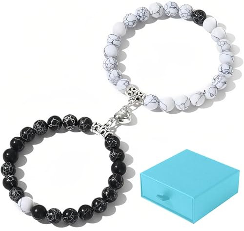 Paar Passende Kristalle Armbänder Passende Armbänder Naturstein Stretch Perlen Pärchen Armband, für Liebhaber Freund Freundin Geschenk zum Valentinstag Mit Geschenkbox