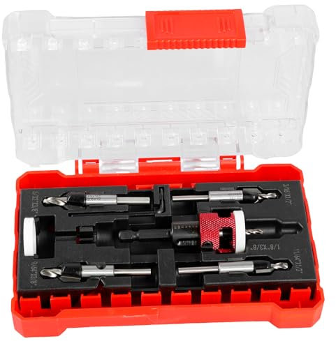 5 brocas avellanadas para madera con tope de profundidad, ajustable con escala con avellanador, se puede atornillar para madera, plástico y madera