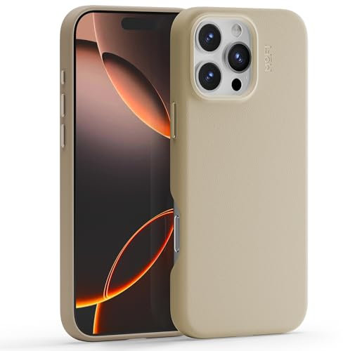 MOFT für iPhone 16 Pro Max Hülle, MOVAS Vegane Ledertasche Magnetische Hülle Kompatibel mit MagSafe, Weicher Anschlag, Farberhaltung, Fleckenresistent, Leicht zu Reinigen, Erdiges Beige