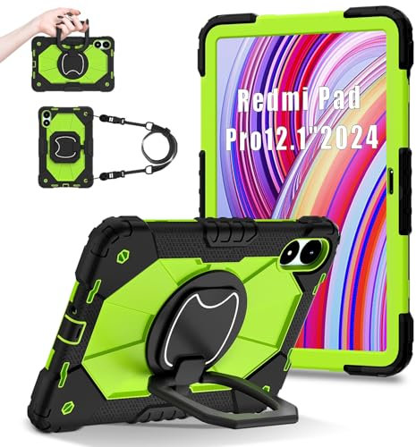 Tablet Cases Case Compatible with Xiaomi Redmi Pad Pro 12.1/Poco Pad 12.1 Rugged Case Shockproof Cover,Protective Case W 360 Swivel Kickstand+Hand Strap+Shoulder Strap Tablet PC Case(Black Yellow Gr