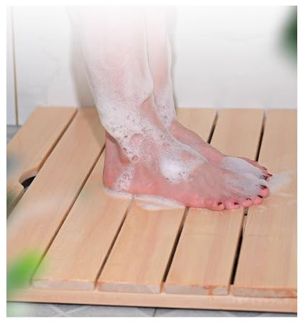 Tappetino da bagno antiscivolo in bambù per bagno, spa, sauna, cucina, camper, doccia in legno, tappetino da doccia per esterni, rettangolare, 61 x 71 cm