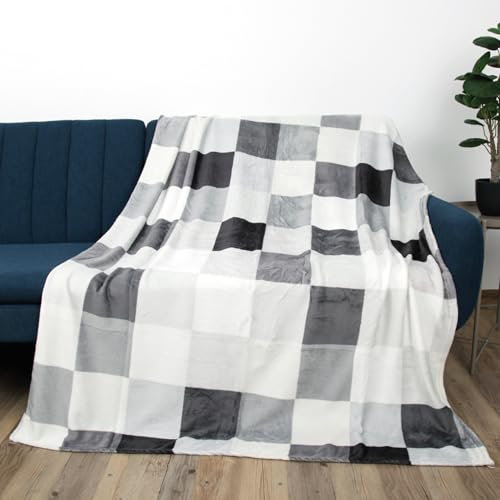 Bestlivings Kuscheldecke XXL (130x170cm) - Hellgrau Karo - Flauschdecke Microfaser-Decke - Jacquard, große weiche Wohn-Decke zum kuscheln Flanelldecke