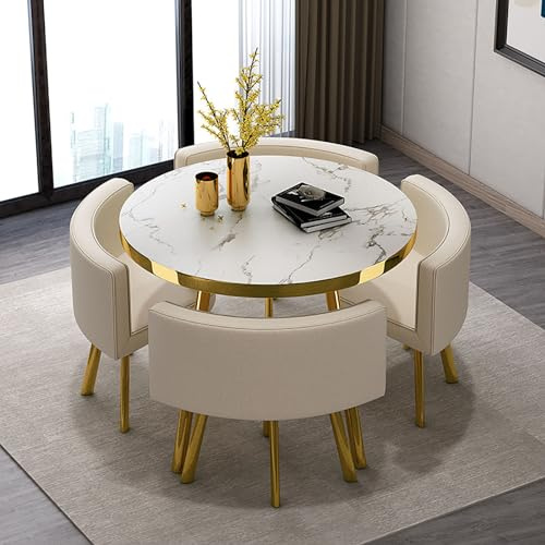 Moderner Küchentisch für Abendessen Frühstücksbar Esstisch und Stühle Set mit runden Möbeln Tisch und Stühlen Set mit rundem Konferenztisch für ZuhauseGartenRestaurant #14 80x75cm/31.5x29.5in(WxH)
