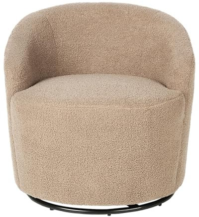 Drehsessel Bouclé beige Taupe 360° drehbar geschwungene Rückenlehne Retro Davik